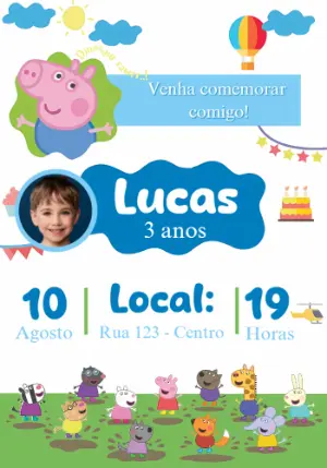 Convite Aniversário George Pig com Foto para Editar Online