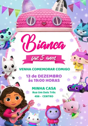 Convite Aniversário A Casa Mágica da Gabby para Editar Online