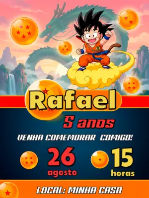 Convite de Aniversário Dragon Ball Goku para Editar