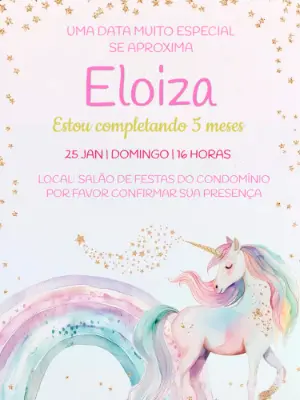 Convite de Aniversário Unicórnio Arco-íris para Editar