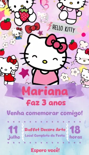 Convite de Aniversário Hello Kitty para Editar Online