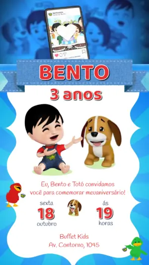 Convite Animado Aniversário Bento e Totó para Editar Online