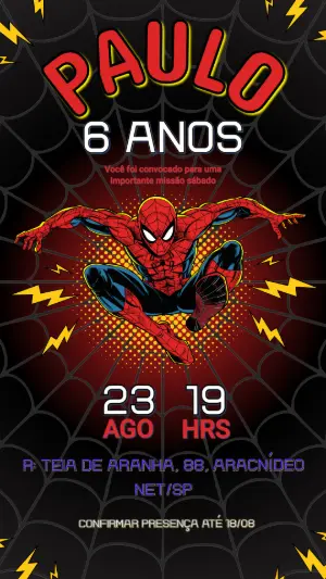 Convite de Aniversário Homem-Aranha Radical para Editar
