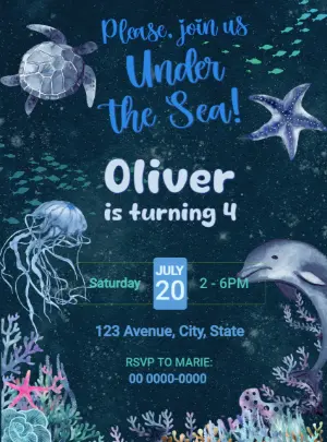 Under the Sea Birthday Invitation to Edit Online
