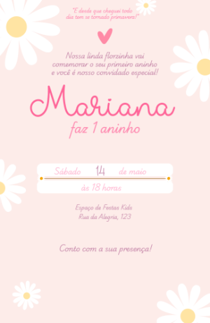 Convite Digital Aniversário Floral Margaridas Editável