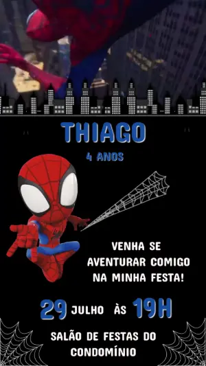 Convite Animado Aniversário Homem-Aranha para Editar e Enviar