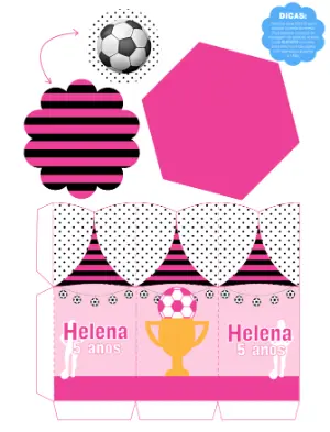 Centro de Mesa Editável Futebol Menina Rosa e Preto