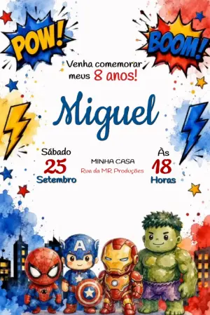 Convite Animado Vingadores Baby para Editar