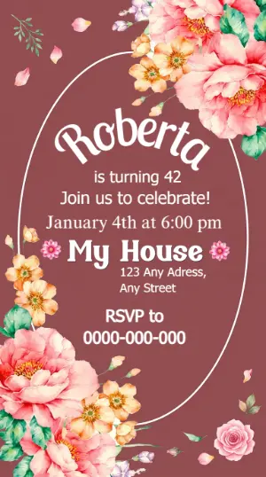 Elegant Floral Birthday Invitation Editable Template