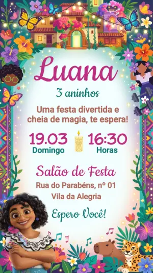 Convite de Aniversário Encanto Floral e Mágico para Editar