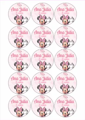 Adesivo de Aniversário Minnie Rosa para Editar Online