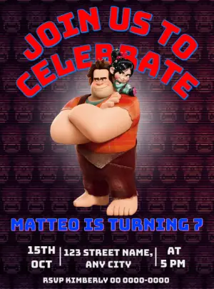 Wreck-It Ralph Birthday Invitation - Editable Video Game Template