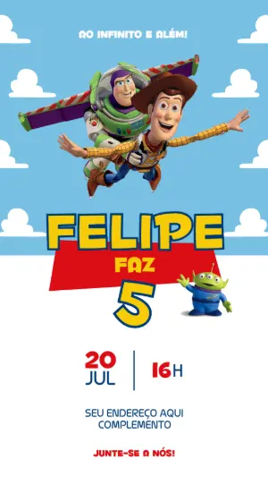 Convite Aniversário Toy Story com Personagens para Editar Online