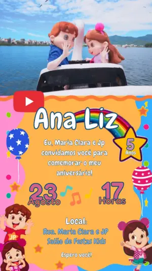 Convite Animado Maria Clara e JP para Aniversário Editável