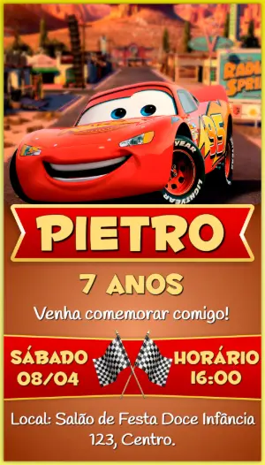 Convite Aniversário Carros Relâmpago McQueen para Editar