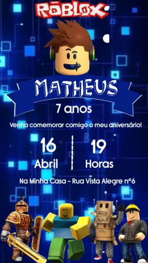 Convite de Aniversário Roblox Menino Azul para Editar