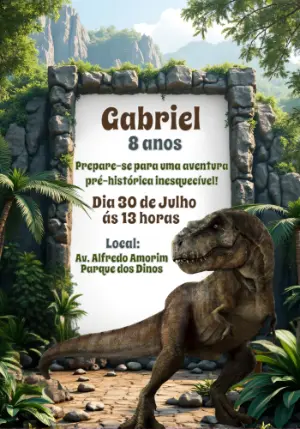 Convite de Aniversário Dinossauro Jurássico para Editar