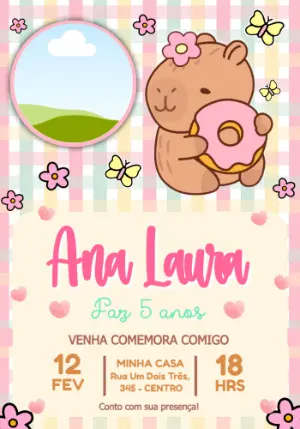 Convite de Aniversário Bobbie Goods com Donut Editável
