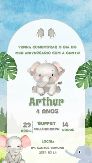 Convite de Aniversário Elefante Baby Editável Online