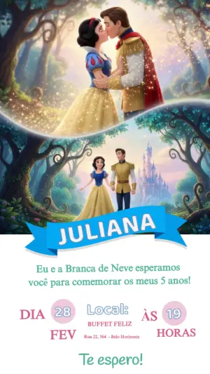 Convite Animado Branca de Neve Floresta Mágica para Editar