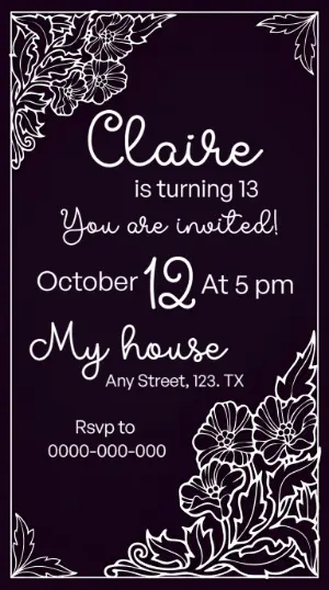 Elegant Floral Birthday Invitation Editable Template