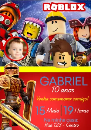 Convite de Aniversário Roblox com Foto para Editar