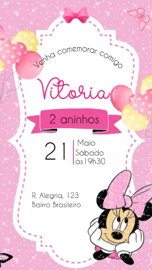 Convite Animado Aniversário Minnie Mouse para Editar Online