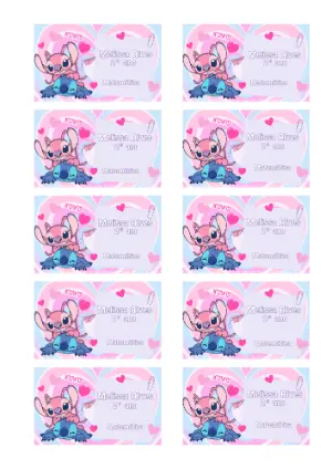 Etiqueta Escolar Stitch e Angel Fofa para Editar e Imprimir