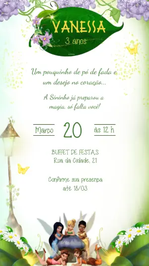 Convite de Aniversário da Sininho e Fadas Editável