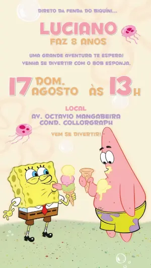 Convite de Aniversário Bob Esponja e Patrick para Editar