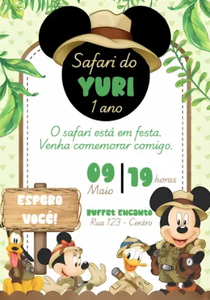 Convite de Aniversário Mickey Safari para Editar Online