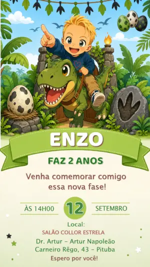 Invitación de cumpleaños Dinosaurio – Estático – CollorGraph EDITOR