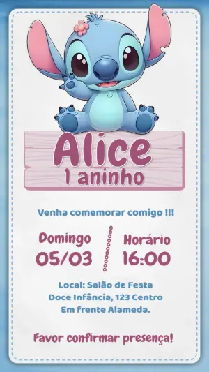 Invitación de cumpleaños Stitch – Estático – Idesign Personalizados
