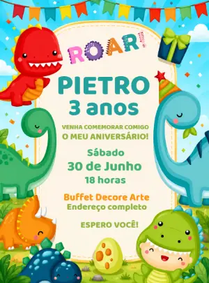 Invitación de cumpleaños Dinosaurio – Estático – Decore Arte