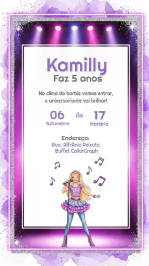 Convite Aniversário Barbie Pop Star para Editar Online