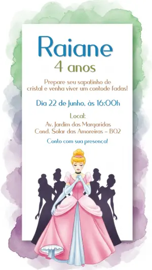 Convite Aniversário Cinderela Princesa para Editar Online