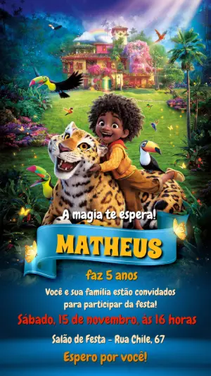 Convite de Aniversário Encanto com Antônio para Editar Online