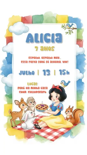 Convite Aniversário Branca de Neve Piquenique para Editar