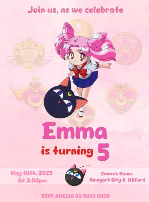 Editable Sailor Moon Chibiusa Birthday Invitation Template