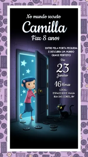 Convite de Aniversário Coraline Misterioso para Editar Online