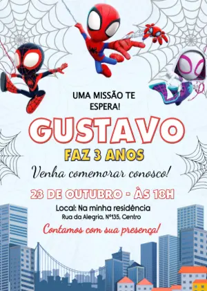 Convite Aniversário Spidey e Amigos Espetaculares Editável
