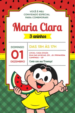Convite de Aniversário Magali Melancia para Editar