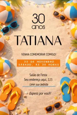 Convite de Aniversário Tema Praia e Verão para Editar