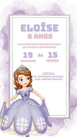 Convite de Aniversário Princesa Sofia para Editar Online