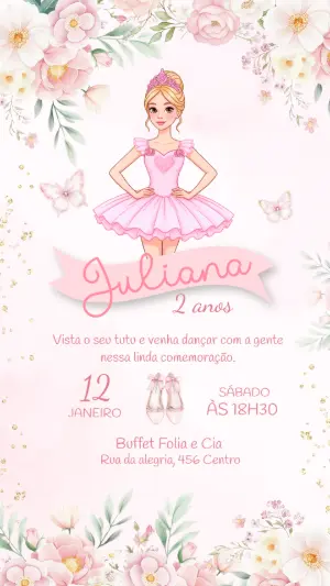 Convite de Aniversário Bailarina Aquarela para Editar
