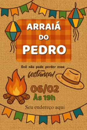 Convite Festa Junina Arraiá com Fogueira para Editar Online