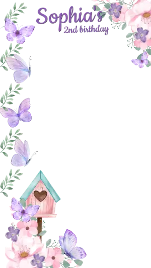 Editable Butterfly Garden Birthday Photo Frame Template