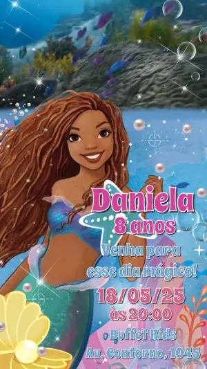 Convite Animado Pequena Sereia O Filme para Editar Online