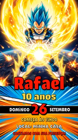 Convite de Aniversário Dragon Ball Super: Vegeta Editável