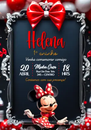 Convite de Aniversário Minnie Vermelha Clássico para Editar